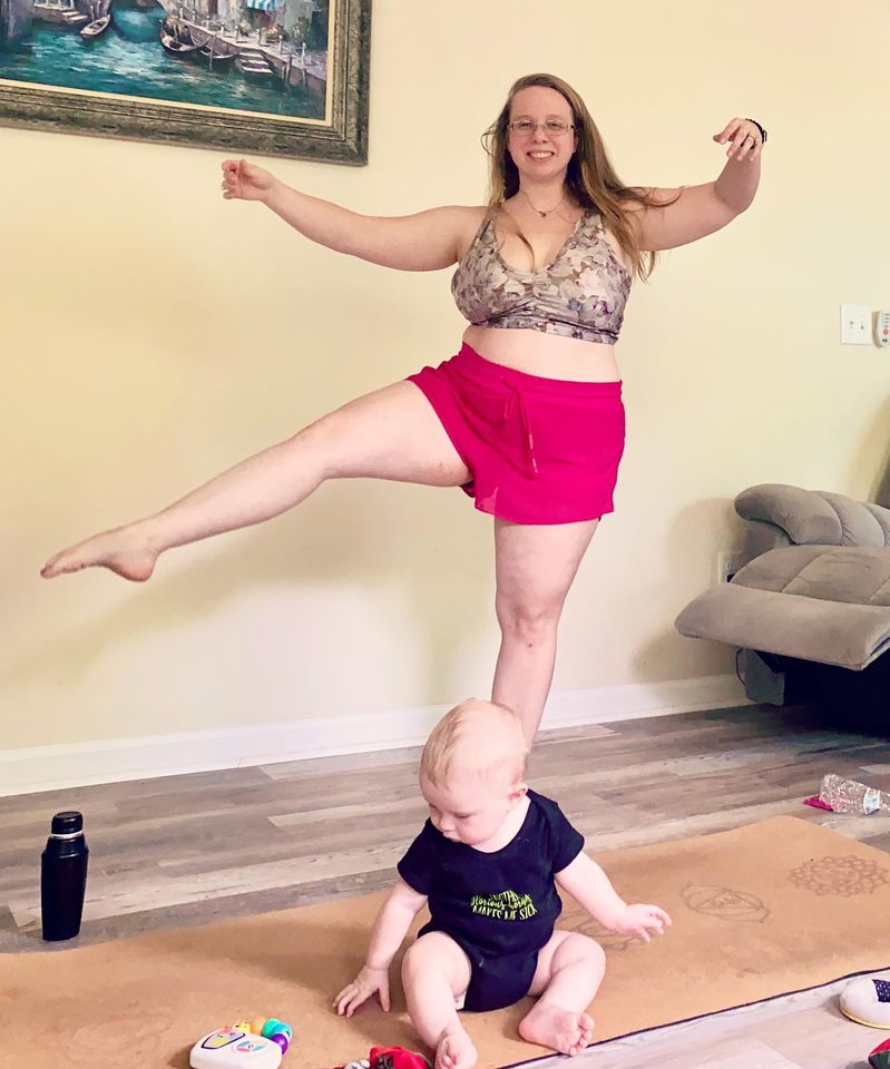 Sarah one legged yoga barre with baby